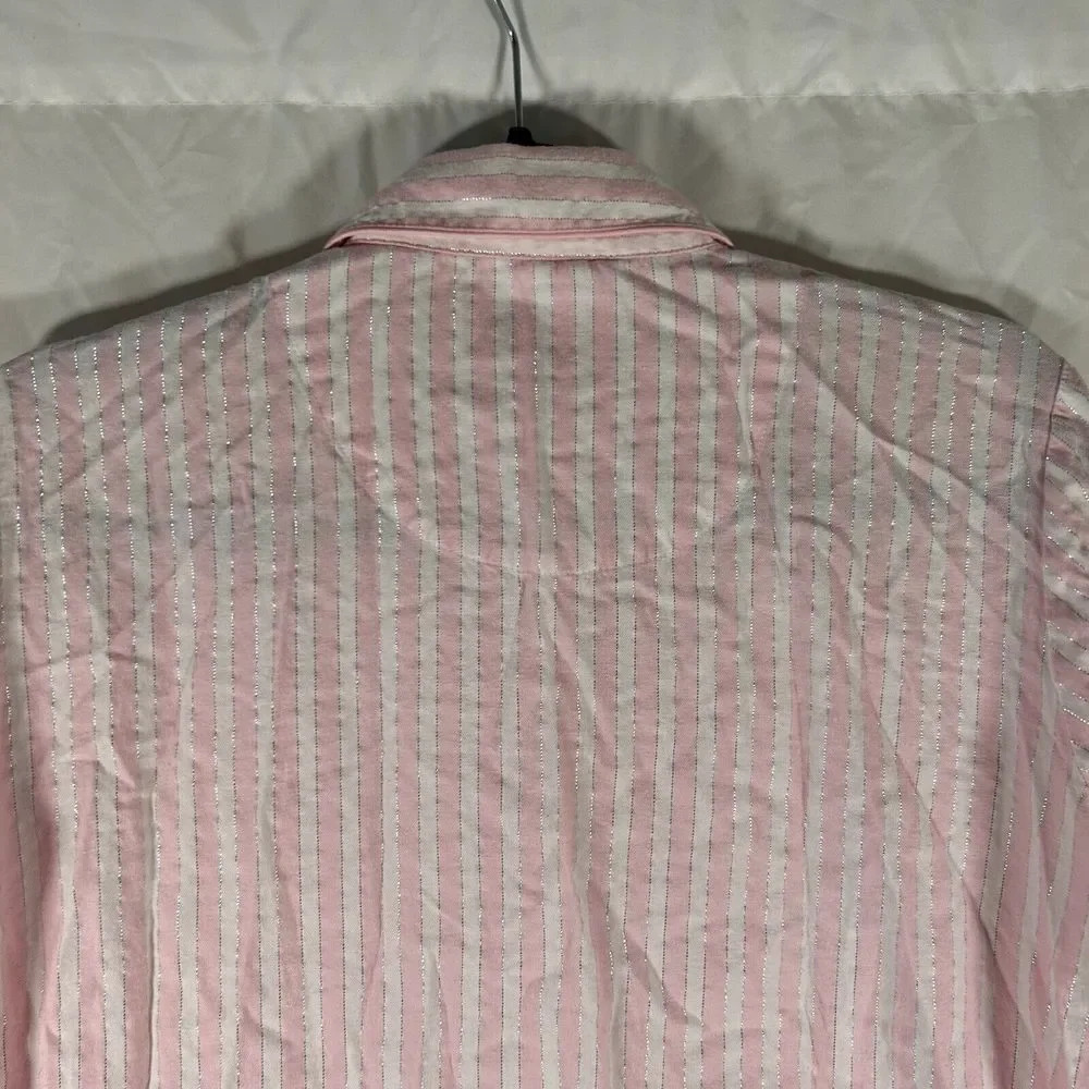 Victoria Secret Top Women's Medium Pink Striped Button Up Long Sleeve - Picture 7 of 9